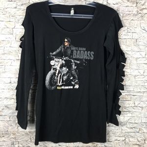 AMC The Walking Dead Long Sleeve Medium Daryl Distressed T-shirt Black